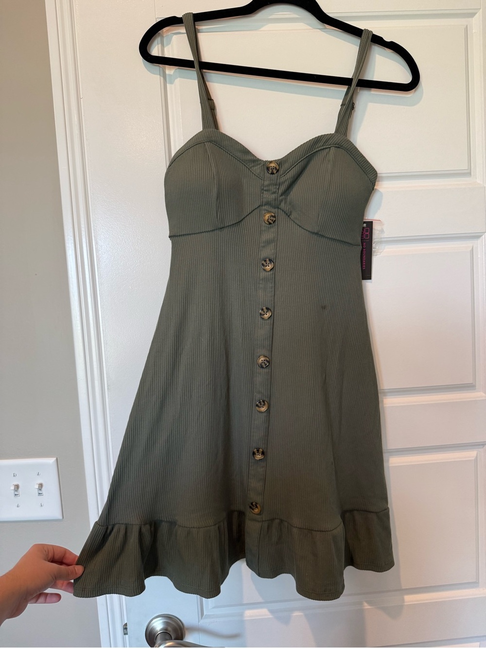 NOBO Olive Green Ribbed Button-Front Mini Dress
